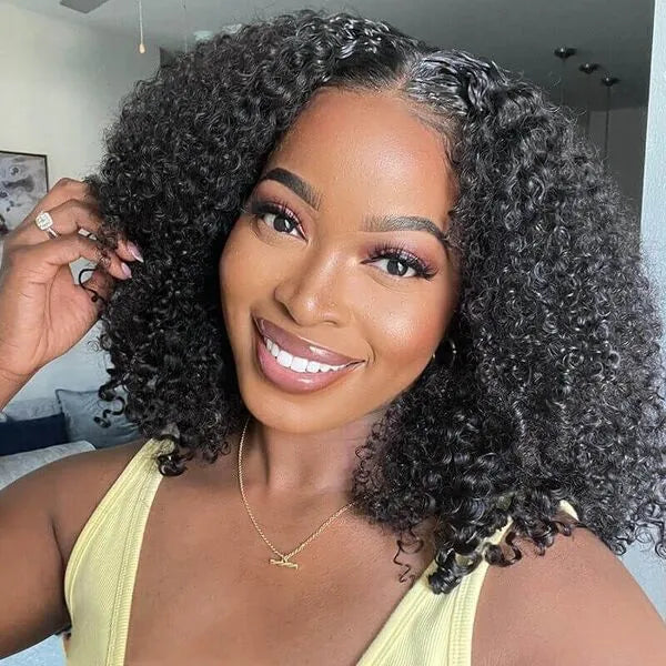 Ready To Go  250% Density Popping Short Bob Cut Curly Glueless HD Lace Front Wigs Human Hair Wigs