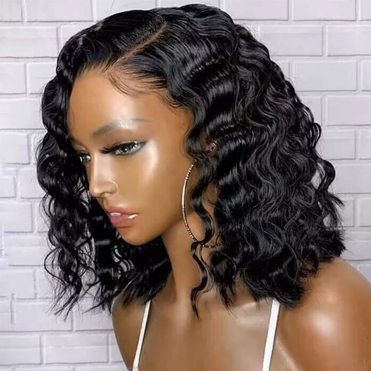 Short Bob Glueless Loose Deep Wave 13*4 HD Lace Frontal Wigs 180% Density Curly Human Hair