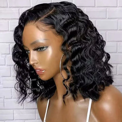 Short Bob Glueless Loose Deep Wave 13*4 HD Lace Frontal Wigs 180% Density Curly Human Hair