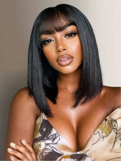 7x5 Glueless Lace Natural Black Yaki Straight Hair Pre Layered Short Bob Bleached Knots Drawstring Wig Beginner Friendly
