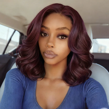 Black Cherry 7x5 Lace Front Drawstring Glueless Short Bob Body Wave Wig Pre-Everything Salon Free Human Hair Wigs