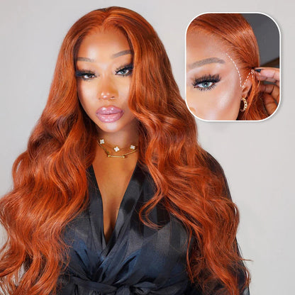 BOOHAIR Three-Go™ Dark Copper Ginger Glueless Wigs Body Wave With Drawstring 100% Human Hair Wig