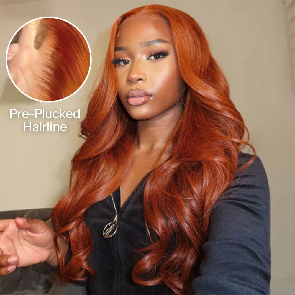 BOOHAIR Three-Go™ Dark Copper Ginger Glueless Wigs Body Wave With Drawstring 100% Human Hair Wig