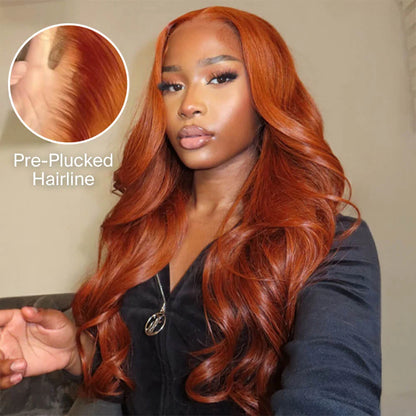 BOOHAIR Three-Go™ Dark Copper Ginger Glueless Wigs Body Wave With Drawstring 100% Human Hair Wig