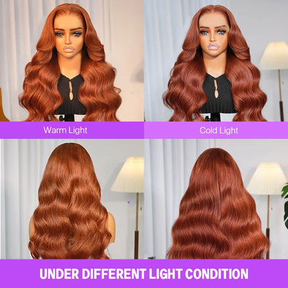BOOHAIR Three-Go™ Dark Copper Ginger Glueless Wigs Body Wave With Drawstring 100% Human Hair Wig