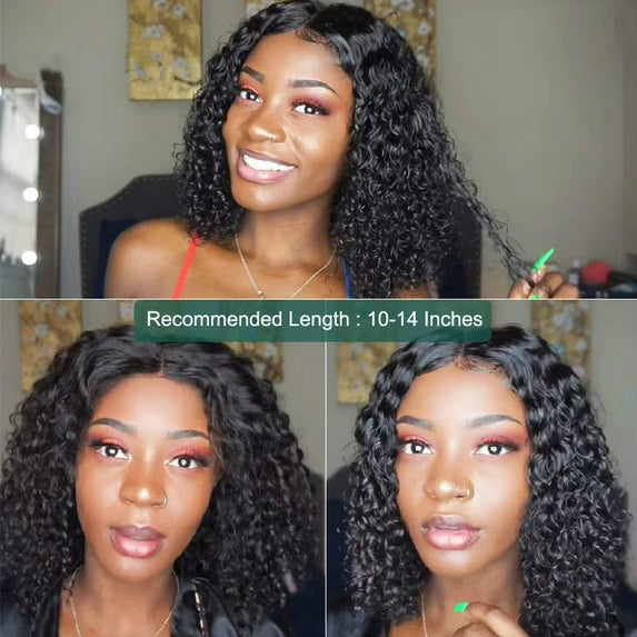 Short Curly Bob Wigs Brazilian Virgin Human Hair 13x4 Lace Front Wigs Kinky Curly Hair Pre Plucked with Baby Hair 150% Density (12inch, 13x4)