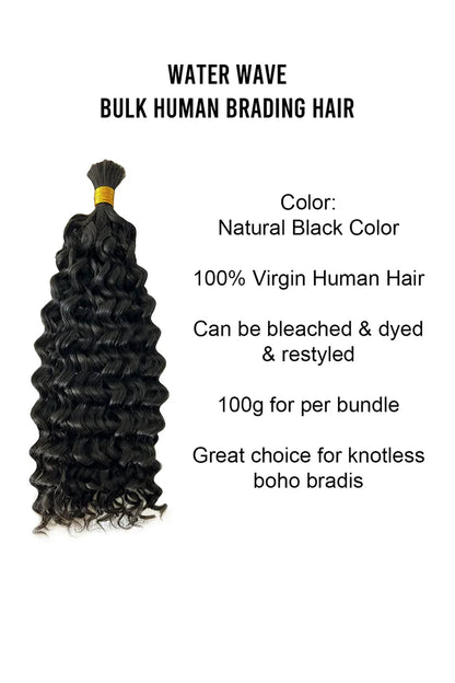Water Wave Bulk Human Hair For Boho Braiding Natural Black