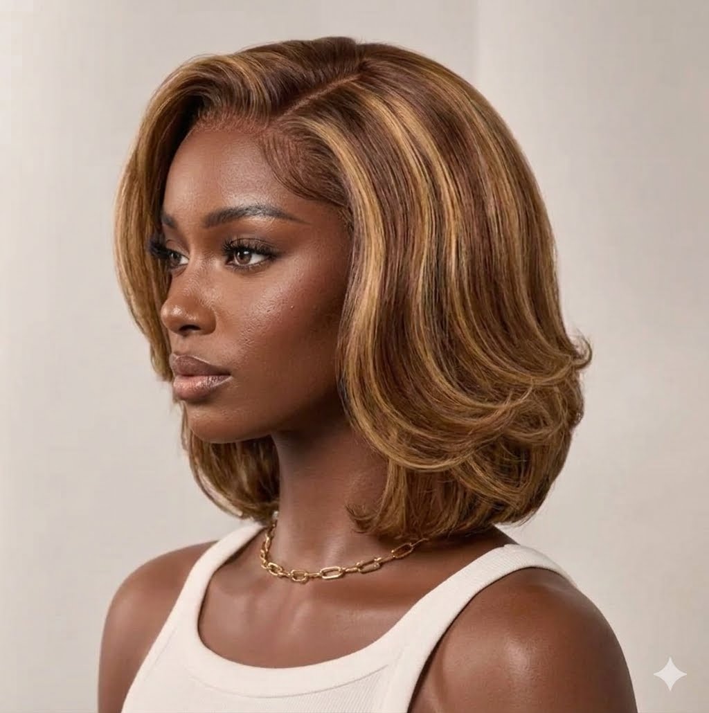 Blonde Highlight Short Layered Bob Wig Wear Go Glueless 13x4 Lace Front Pre-Cut Human Hair Wig