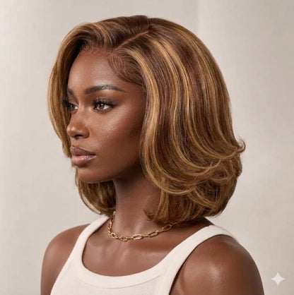 Blonde Highlight Short Layered Bob Wig Wear Go Glueless 13x4 Lace Front Pre-Cut Human Hair Wig