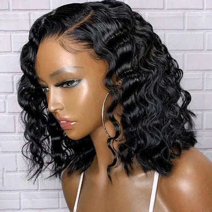 Deep Wave Short Bob Wig Curly Lace Front Wig Glueless 13x4 Human Hair Wear Go Wigs Natural Black