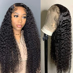 360 Full Lace Glueless Deep Wave Wig Invisi Drawstring Natural Black Pull & Go 180% Density Human Hair