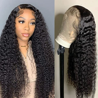 360 Full Lace Glueless Deep Wave Wig Invisi Drawstring Natural Black Pull & Go 180% Density Human Hair