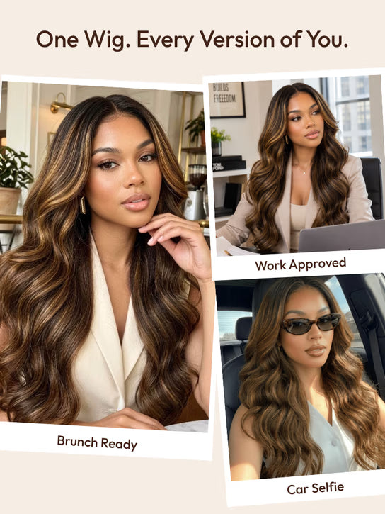 Balayage Highlight Glueless Body Wave 7x5 / 13x4 Lace Front Human Hair Wigs with Invisi Drawstring Put On and Go