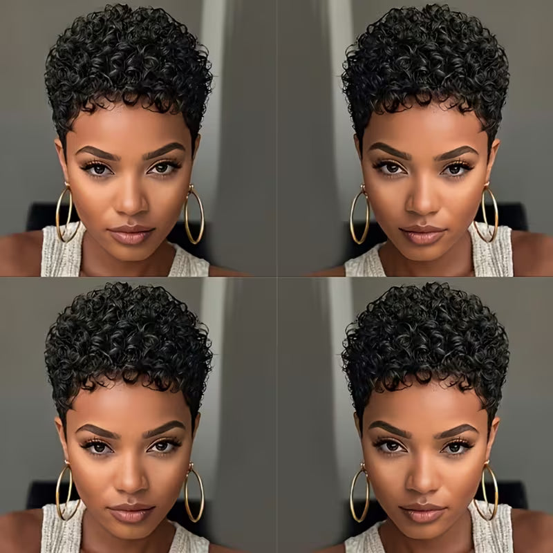 Pixie Cut Wigs Human Hair Wig For Black Women Short Afro Curly Machine Made Wigs Natural Lookings