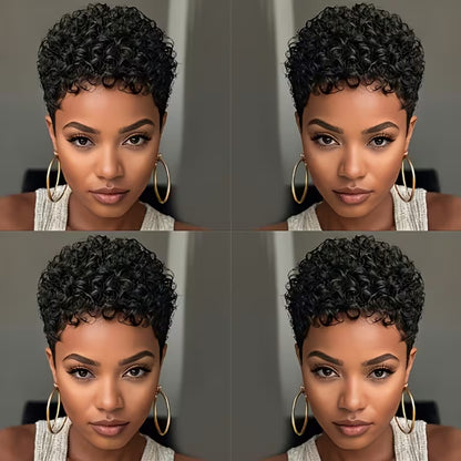 Pixie Cut Wigs Human Hair Wig For Black Women Short Afro Curly Machine Made Wigs Natural Lookings