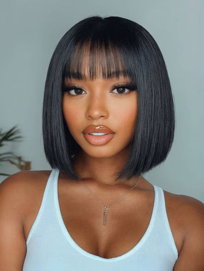 7x5 Glueless Lace Natural Black Yaki Straight Hair Pre Layered Short Bob Bleached Knots Drawstring Wig Beginner Friendly