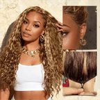 Honey Blonde Highlight Water Wave Pull & Go 13x6 Lace Frontal Tiny Knots Glueless Wig Deep Curly Human Hair