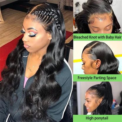 Human Hair Body Wave 13x4 Lace Frontal Glueless Wig Pre Plucked with Baby Hair Brazilian Real Hair Natural Color