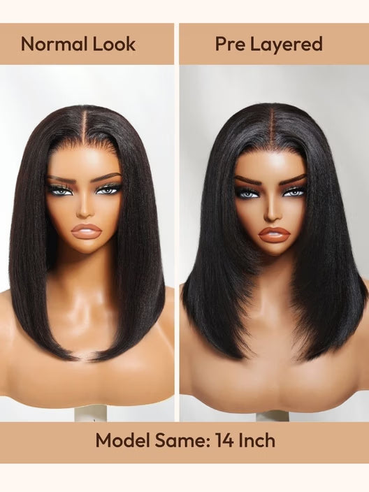 7x5 Glueless Lace Natural Black Yaki Straight Hair Pre Layered Short Bob Bleached Knots Drawstring Wig Beginner Friendly