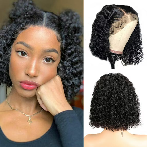 Short Curly Bob Wigs Brazilian Virgin Human Hair 13x4 Lace Front Wigs Kinky Curly Hair Pre Plucked with Baby Hair 150% Density (12inch, 13x4)