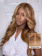 7x5 Bye-Bye Knots Glueless Wig Pre-Cut Lace Honey Blonde Body Wave With Bleached Clean Knots Ombre Highlight Color 150% Density