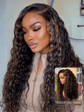 7x5 Pre Cut Glueless Golden Brown Highlights Water Wave Bye Bye Knots Lace Closure Wig 150% Density