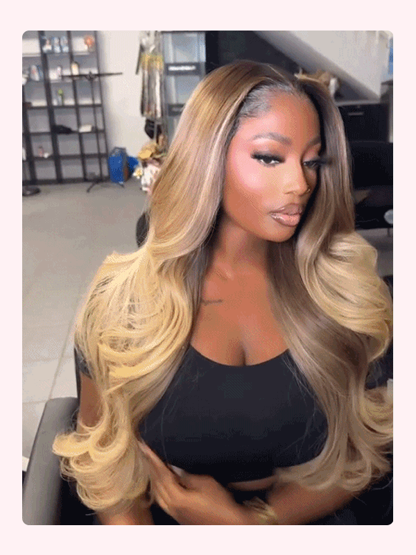Ready To Go Wigs Loose Body Transparent Lace Front Wig Ash Brown Ombre Blonde Colored Human Hair