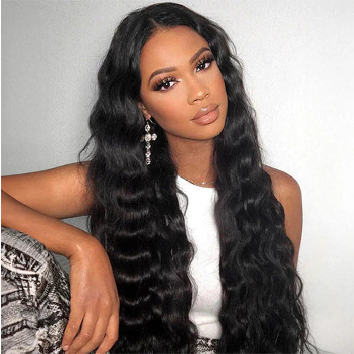 Natural Black Glueless Wig Loose Deep Human Hair 13x4 HD Lace Front Wigs
