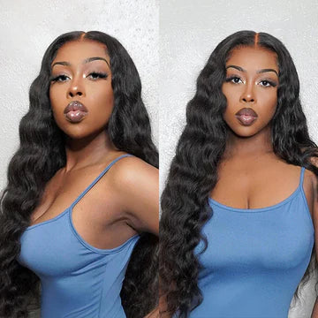 Natural Black Glueless Wig Loose Deep Human Hair 13x4 HD Lace Front Wigs
