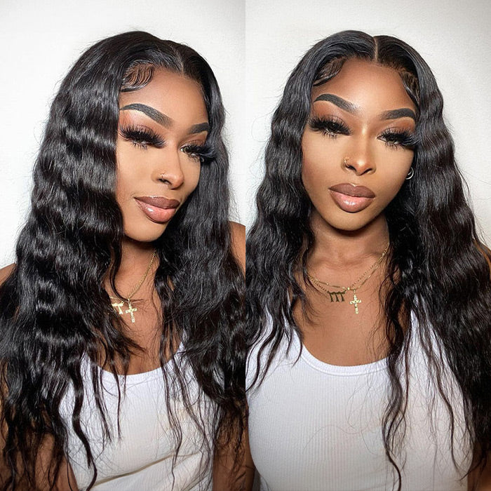 Natural Black Glueless Wig Loose Deep Human Hair 13x4 HD Lace Front Wigs