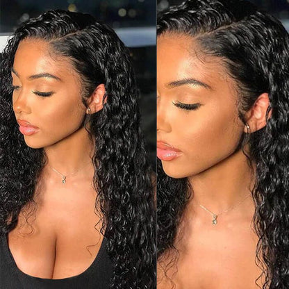 360 Full Lace Glueless Deep Wave Wig Invisi Drawstring Natural Black Pull & Go 180% Density Human Hair
