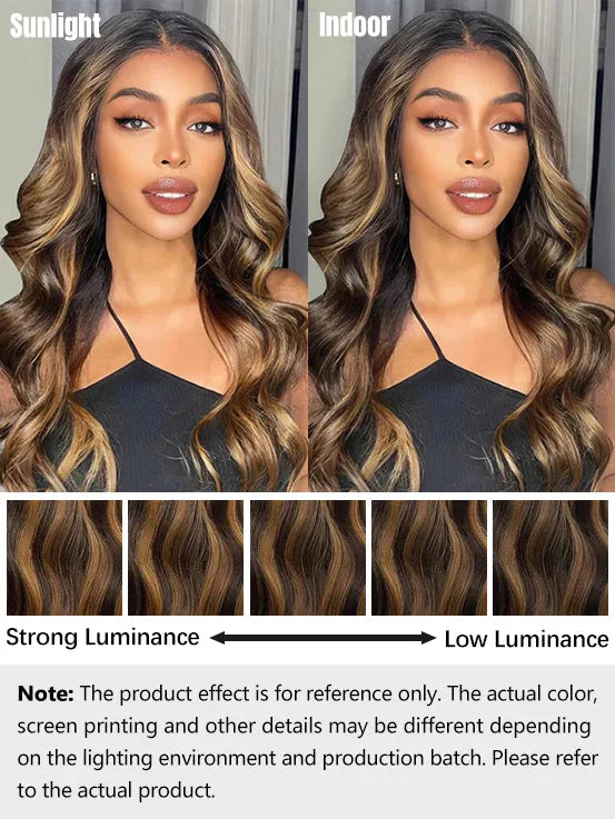 13x6 Ombre Blonde Highlight Brown Body Wave HD Lace Closure Wig 180% Density Wear Go Human Hair