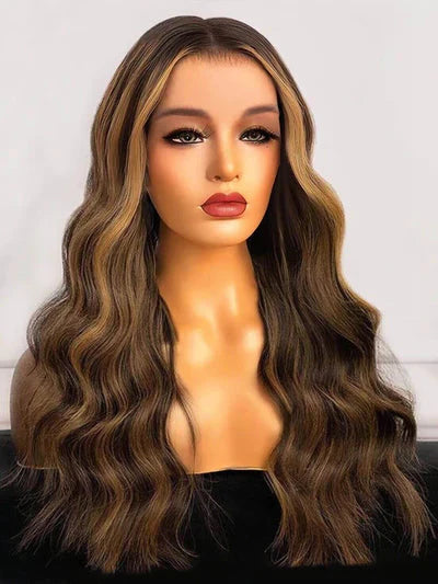 13x6 Ombre Blonde Highlight Brown Body Wave HD Lace Closure Wig 180% Density Wear Go Human Hair