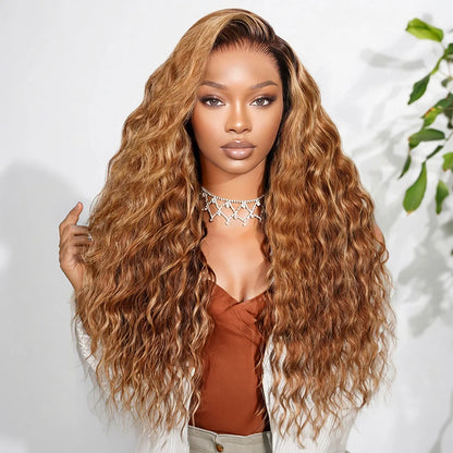 13x6 Three-Go™ Bohemian Natural Curl Highlight Honey Blonde Glueless Wigs With Drawstring 100% Human Hair Wig