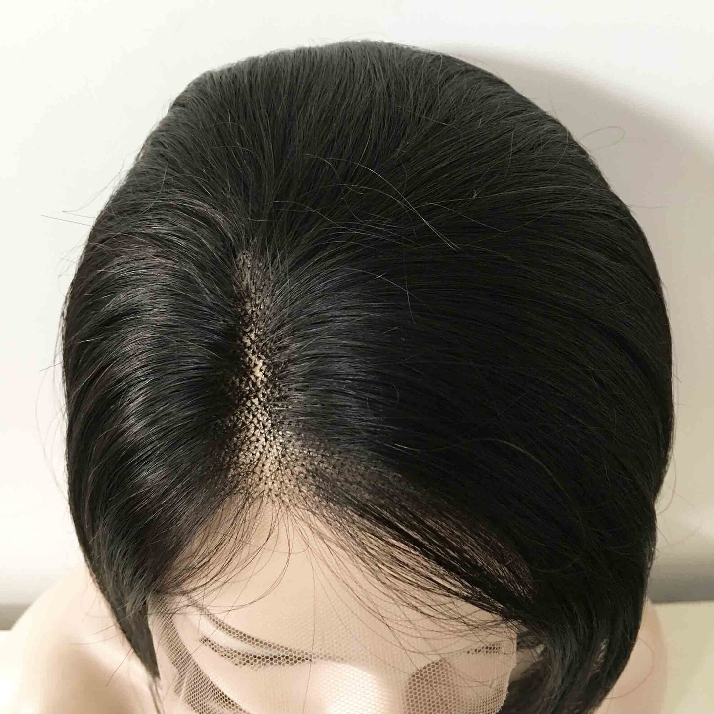 Women Black Lace Front Natural Brazilian Real Human Hair Short Straight Bob Style Side Part Wig 8 inches