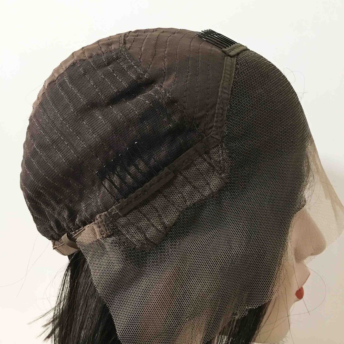 Women Black Lace Front Natural Brazilian Real Human Hair Short Straight Bob Style Side Part Wig 8 inches