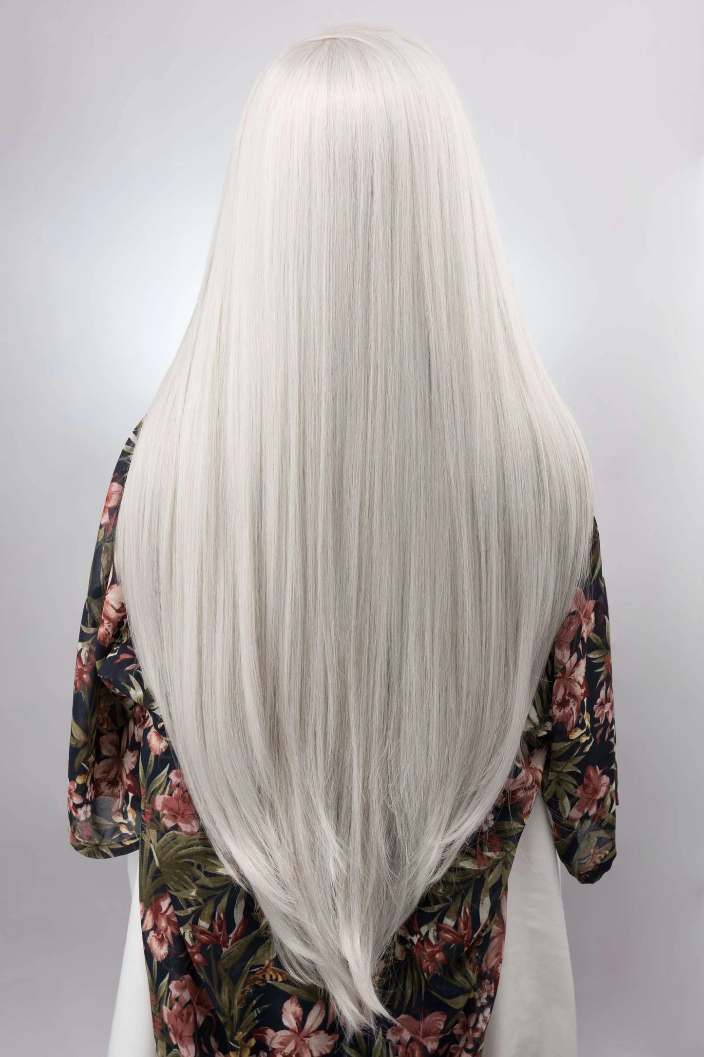 Long Straight Icy Silver White Lace Front Wig 32" Heat Resistant Wig