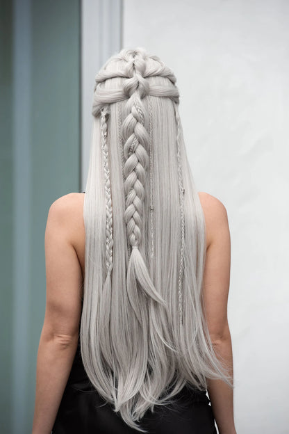 Long Straight Icy Silver White Lace Front Wig 32" Heat Resistant Wig