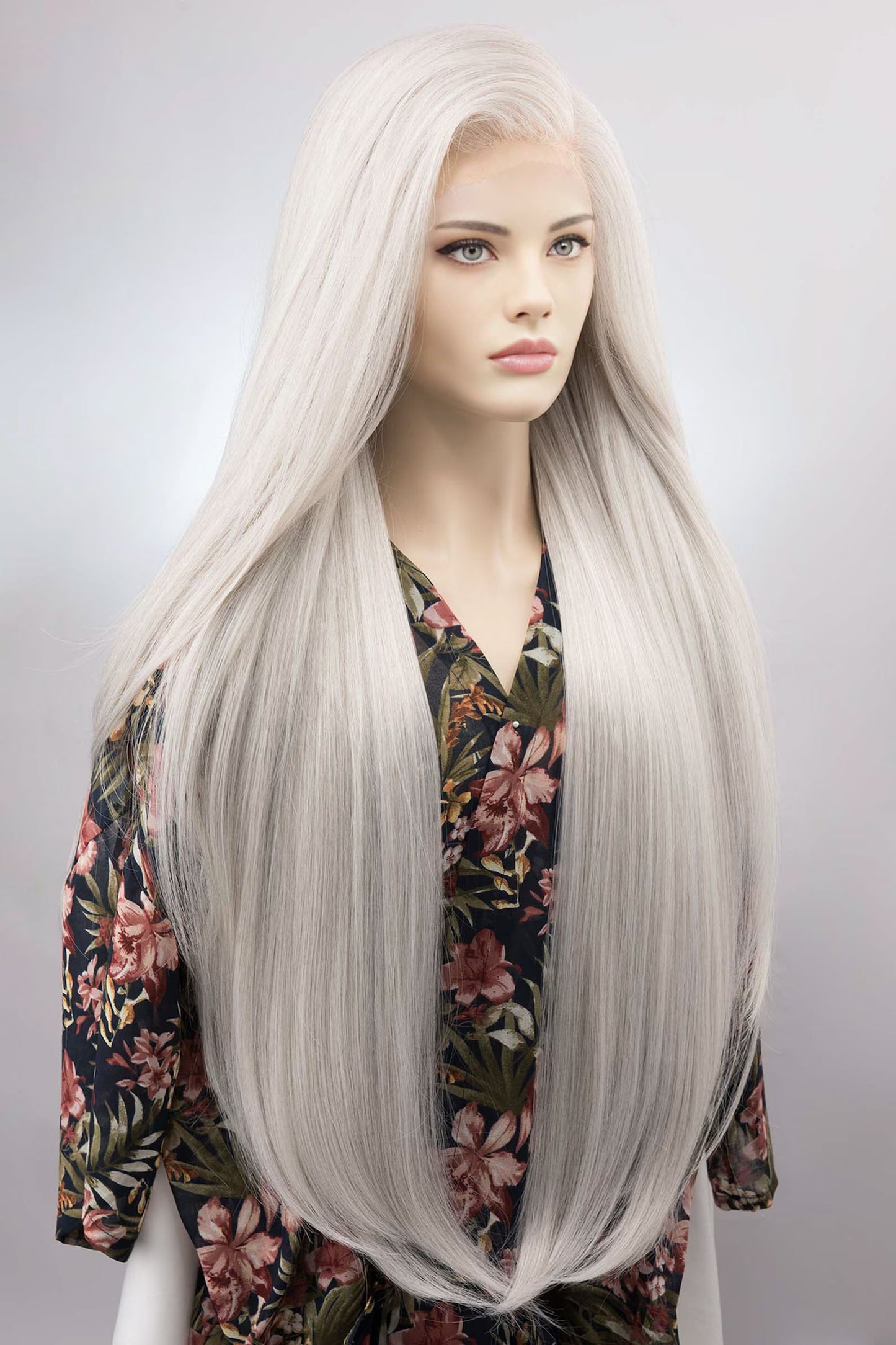 Long Straight Icy Silver White Lace Front Wig 32" Heat Resistant Wig