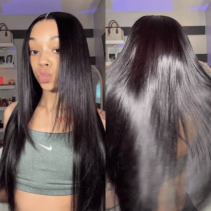 Layer Cut  Blackcurrant Brunette 7x5 Lace Wear Go Glueless Human Hair Layered Straight Wig Dark Burgundy