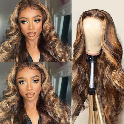 Blonde Highlighted Wig Body Wave Glueless Human Hair Wigs 13x4 HD Lace Front Wigs 180% Density with Pre Plucked