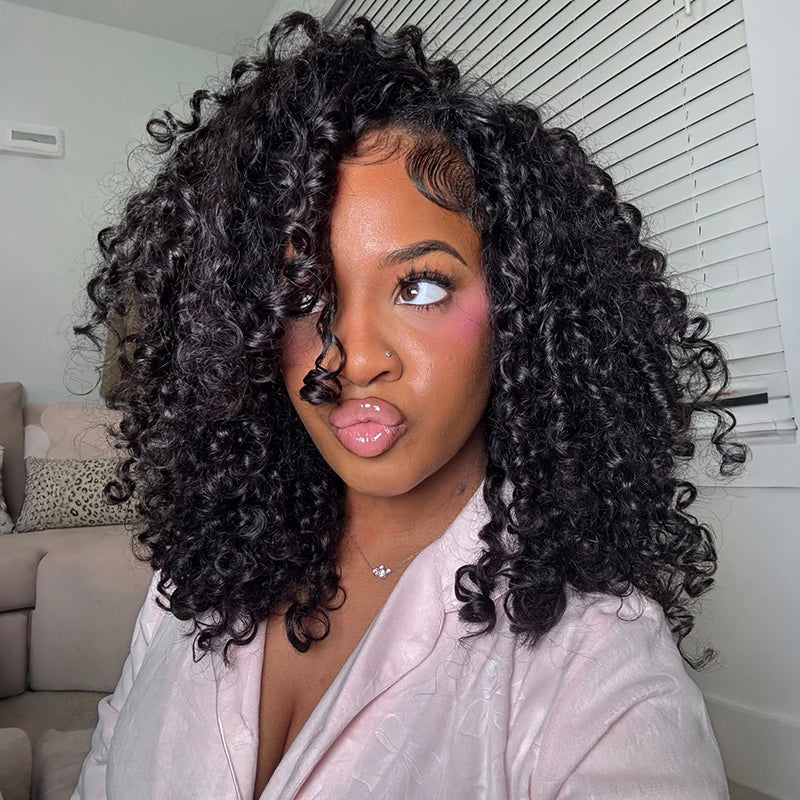 Burmese Curly Half Wig InvisiFit Strap Human Hair Wear Go Glueless Wig for Beginners