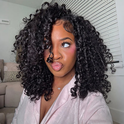 Burmese Curly Half Wig InvisiFit Strap Human Hair Wear Go Glueless Wig for Beginners