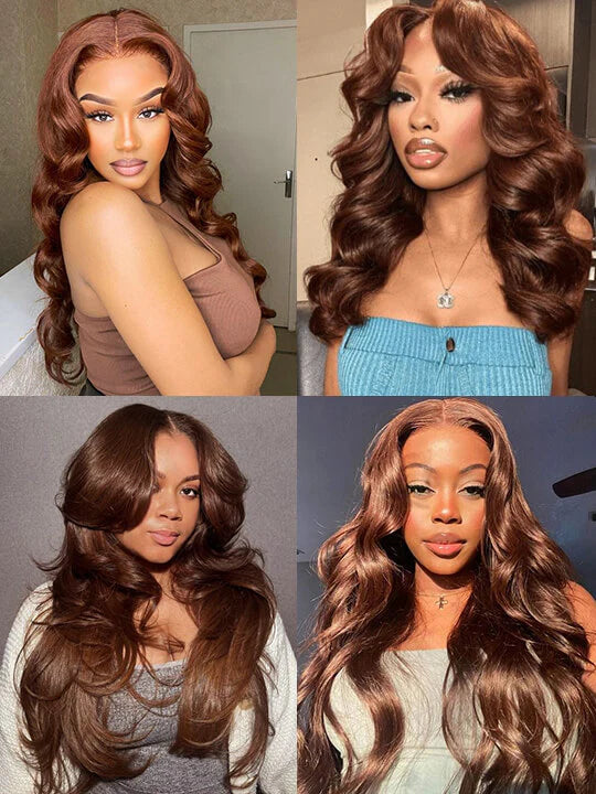 Body Wave Put On and Go Glueless Wigs 150% Density Reddish Brown 7x5 Pre-Cut Lace Wigs with Natural Hairline