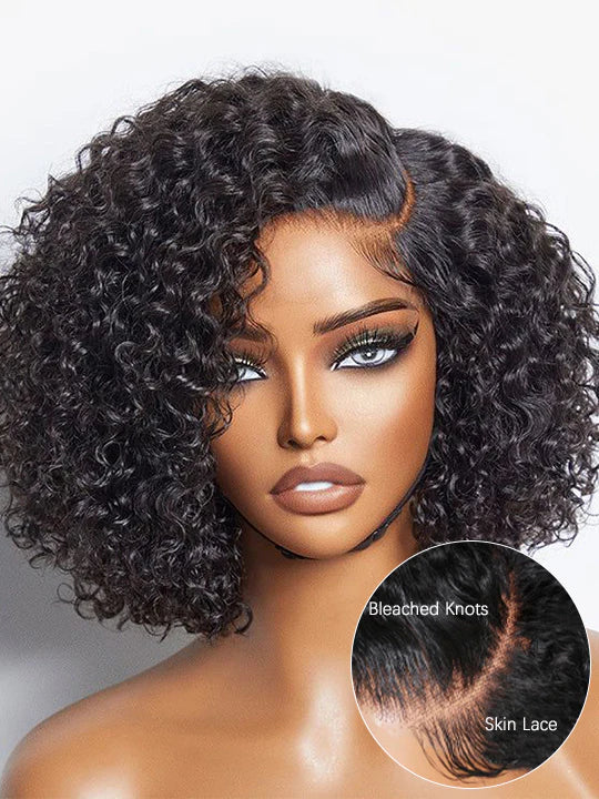 Trendy Short Cut Curly Minimalist Pre-Cut HD Lace Glueless Side Part Frontal Bob Wig  Human Hair 150% Density