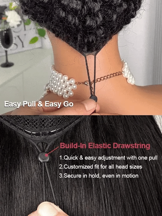 Black Brown Highlight Layered Cut Yaki Straight Short Bob Wigs Put On and Go Wig with Bangs Human Hair Wigs
