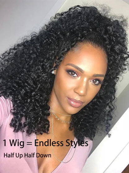 [3 In 1 Half Wig] Burmese Curly Glueless Half Wig With Elastic Drawstring Endless Natural Black Protective Styles
