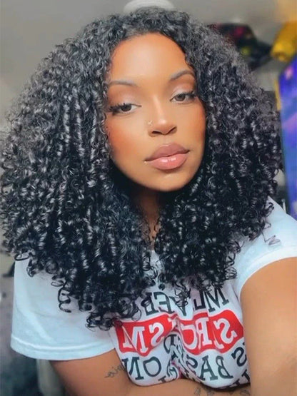 [3 In 1 Half Wig] Burmese Curly Glueless Half Wig With Elastic Drawstring Endless Natural Black Protective Styles