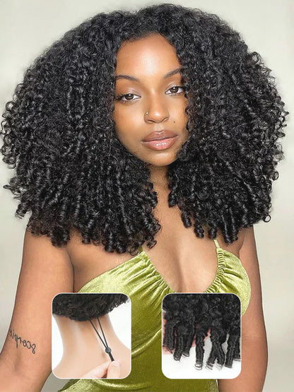 [3 In 1 Half Wig] Burmese Curly Glueless Half Wig With Elastic Drawstring Endless Natural Black Protective Styles