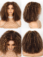 Honey Blonde Short Kinky Curly Wear Go Glueless Wigs Human Hair Highlight Bob Wig 180 Density Ombre Pre Cut Transparent Lace Wigs